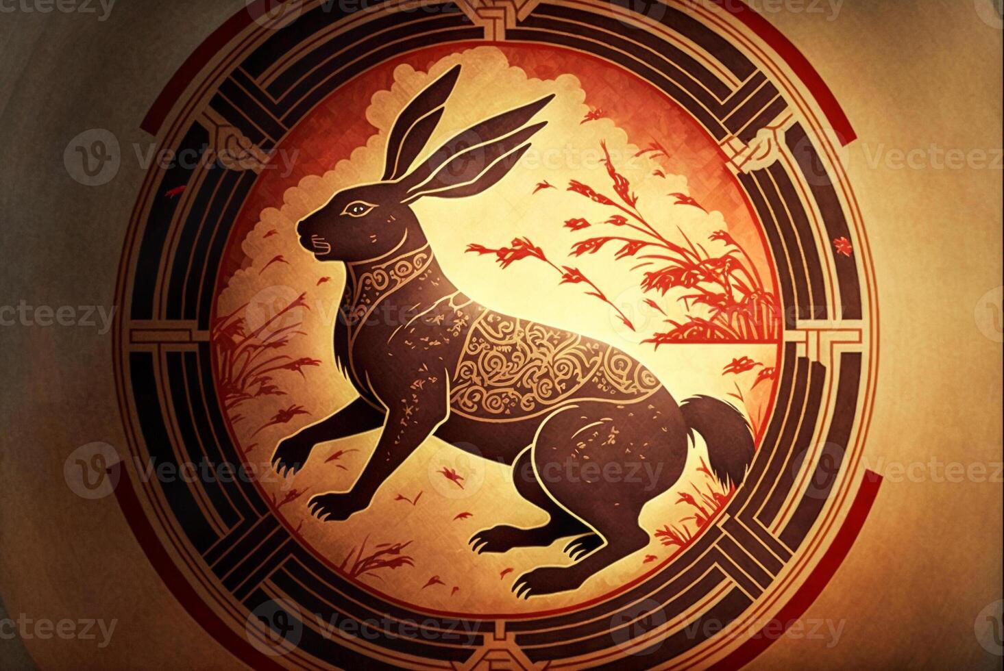 chino ilustración conmemorando el año de el Conejo - generativo ai. foto