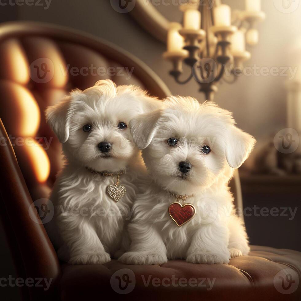 Fantastic love background two super cute Maltese dogies love concept  generative AI 22190606 Stock Photo at Vecteezy