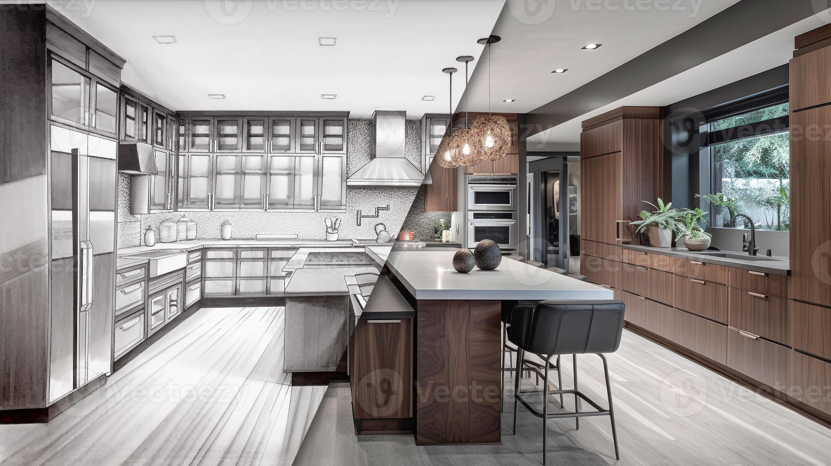 Custom Kitchen Upgrade Interior Concept Drawing Before And After