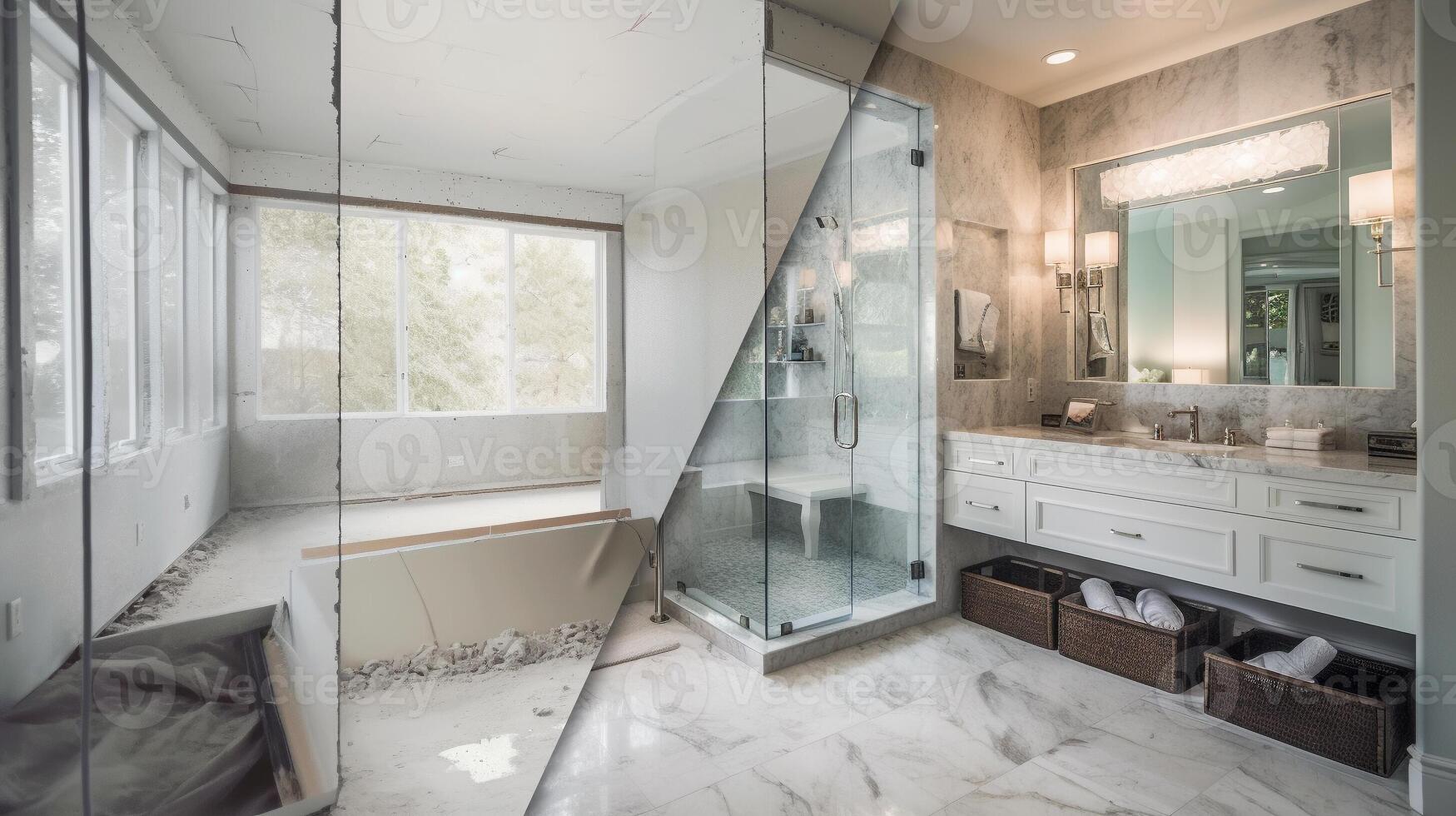 Luxurious Custom Bathroom Upgrade Interior Before And After Construction - . photo