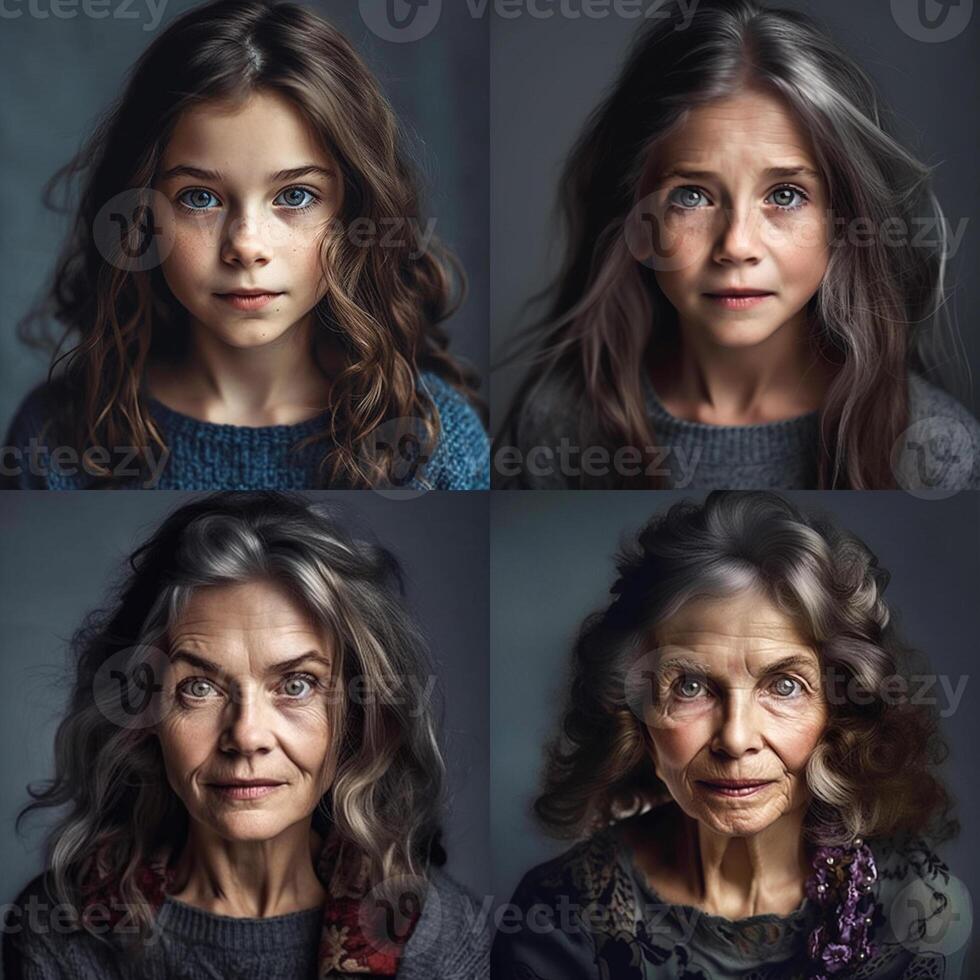 Age Progression of a Pretty Young Girl Through Her Older Years of Life - . photo