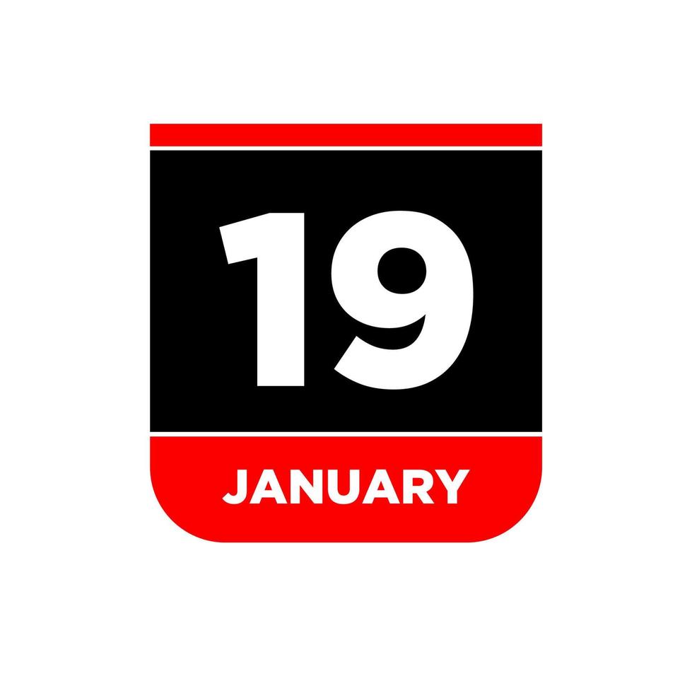 19th January vector calendar page. 19 Jan icon.
