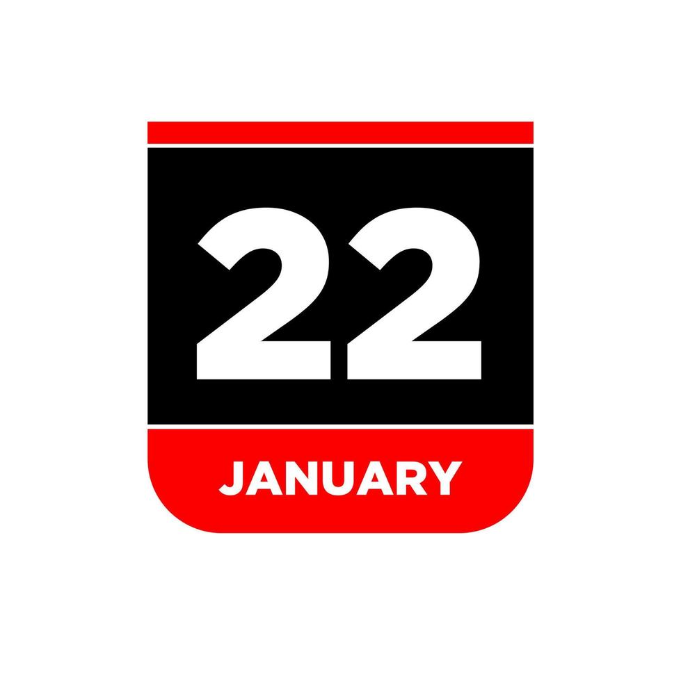 22nd January vector calendar page. 22 Jan icon.