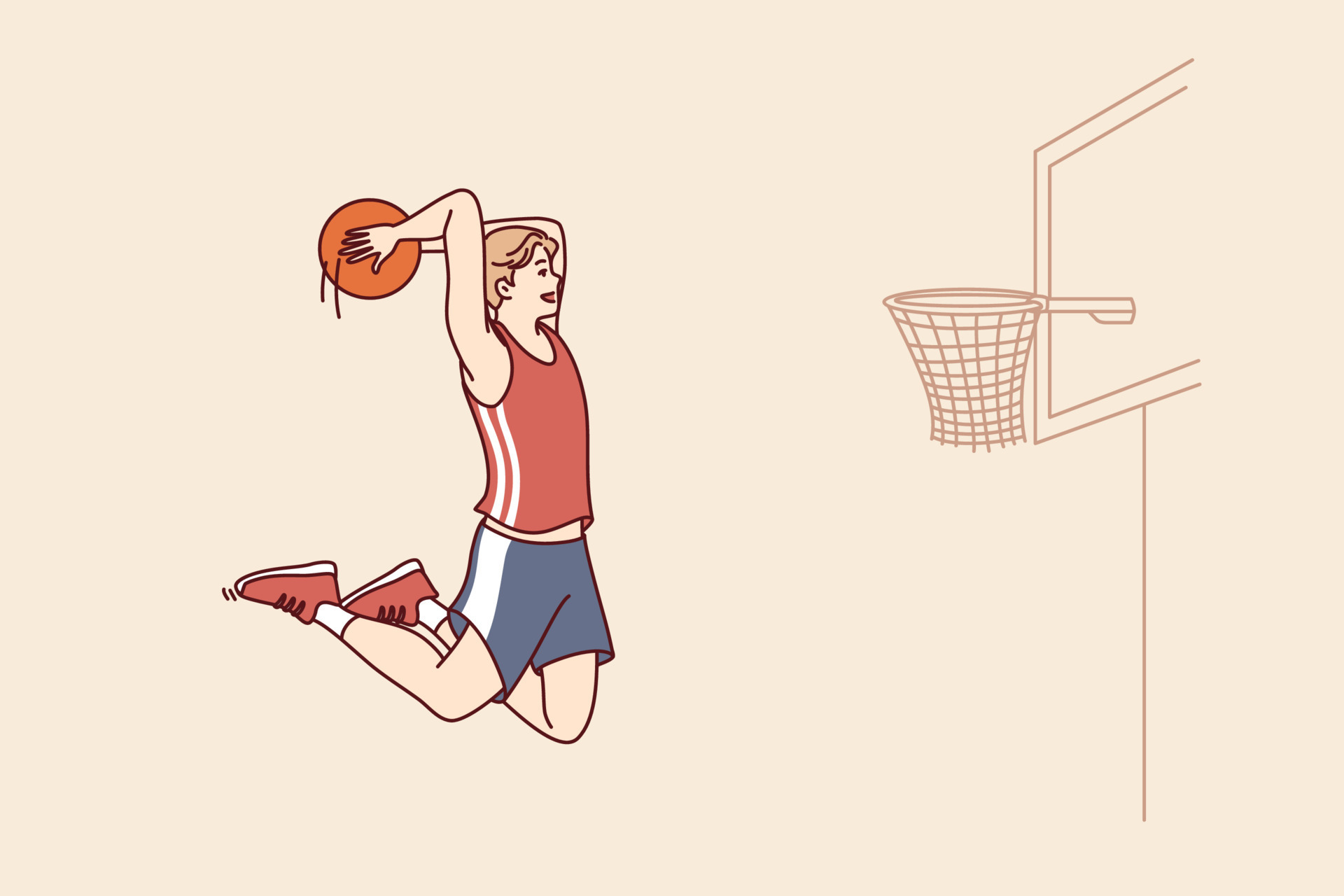 Professional basketball player bounces with ball in hands to score goal