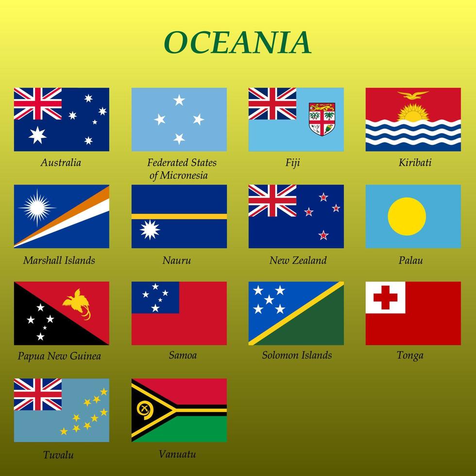 conjunto de todas banderas de Oceanía vector