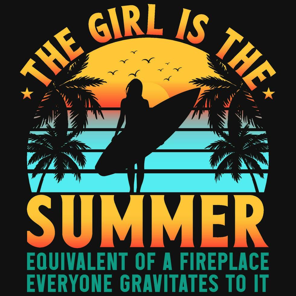 Summer surfing beaches typographic tshirt design vector