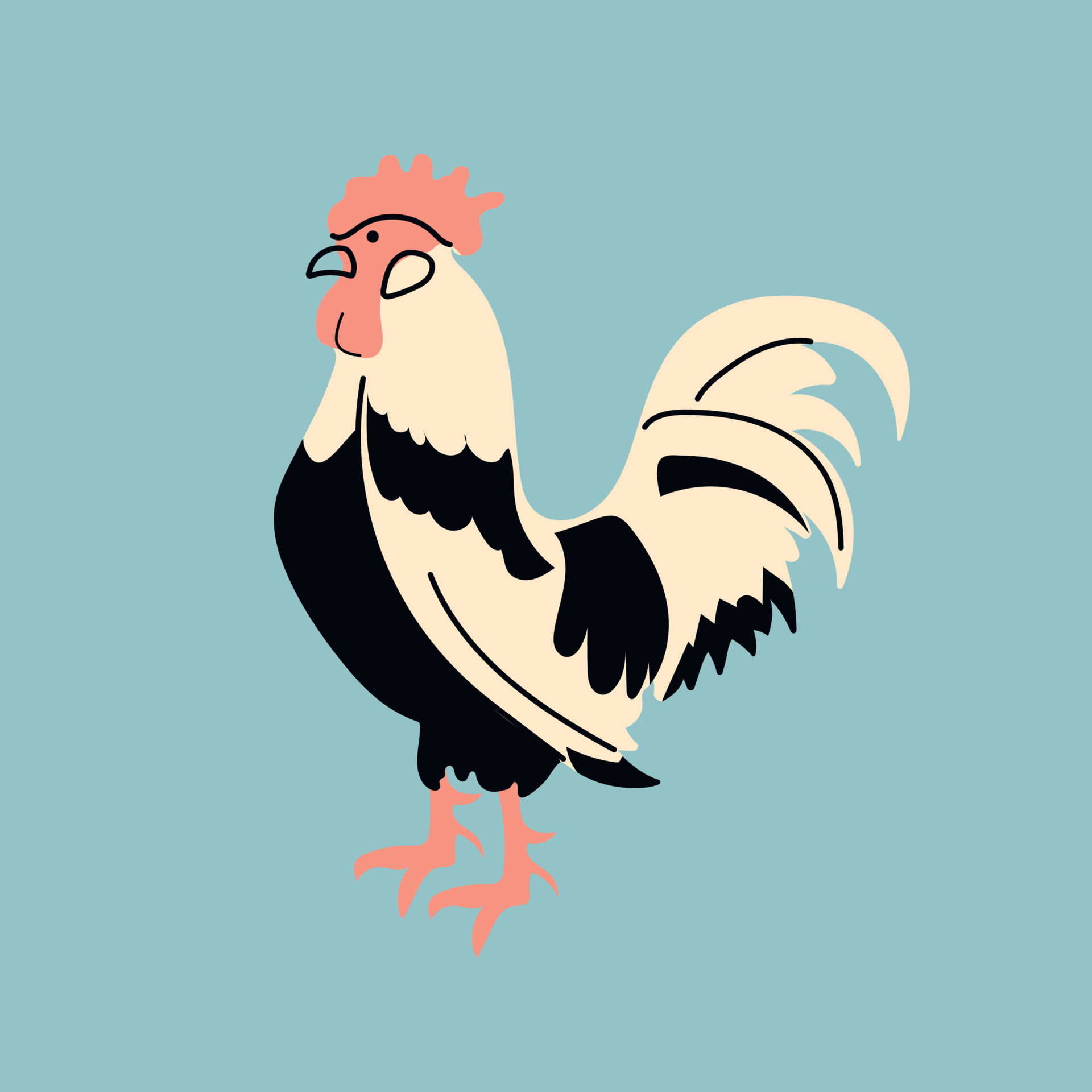 Rooster. Vector illustration on a green background. Farm animals