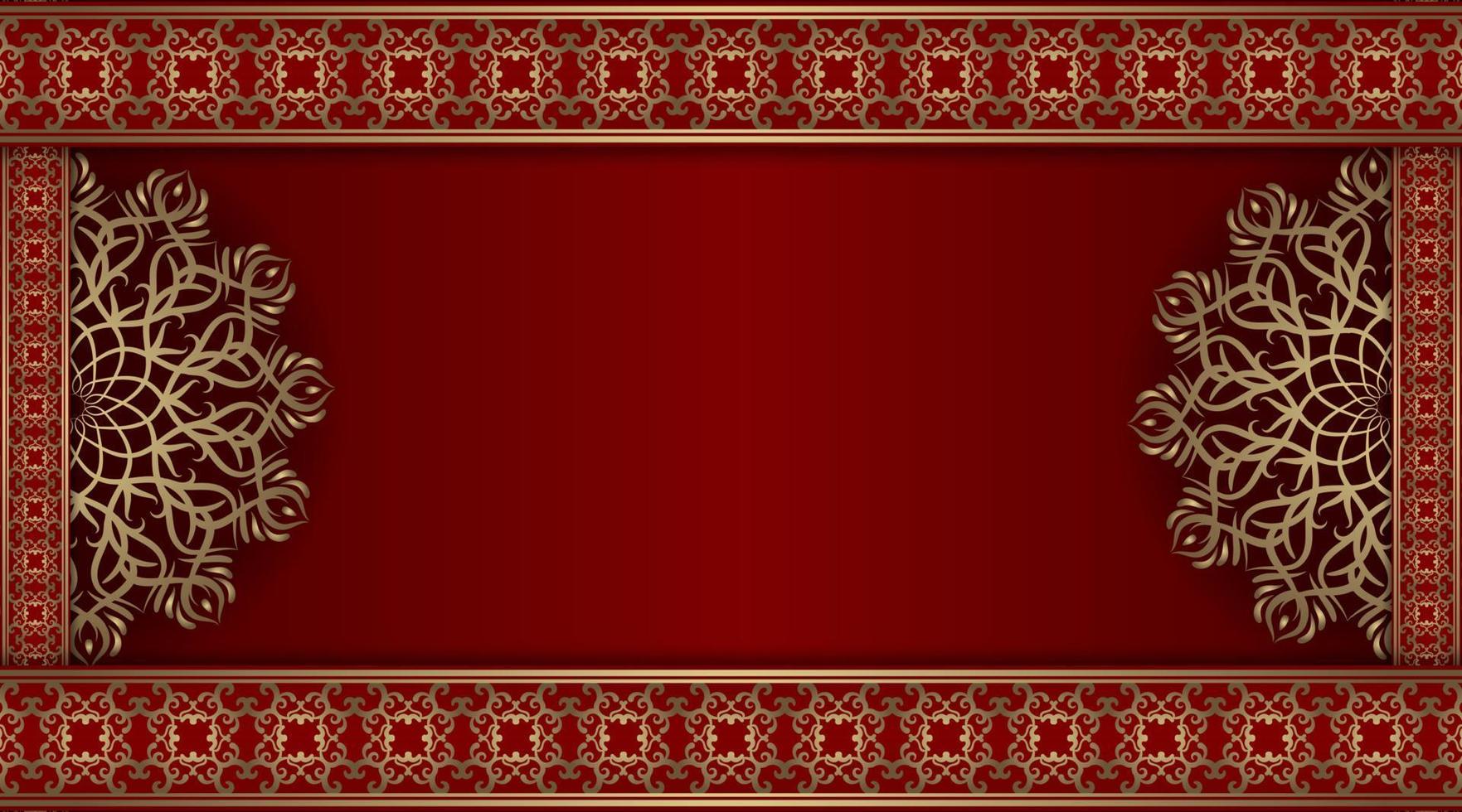 fondo de lujo rojo, con adorno de mandala dorado vector