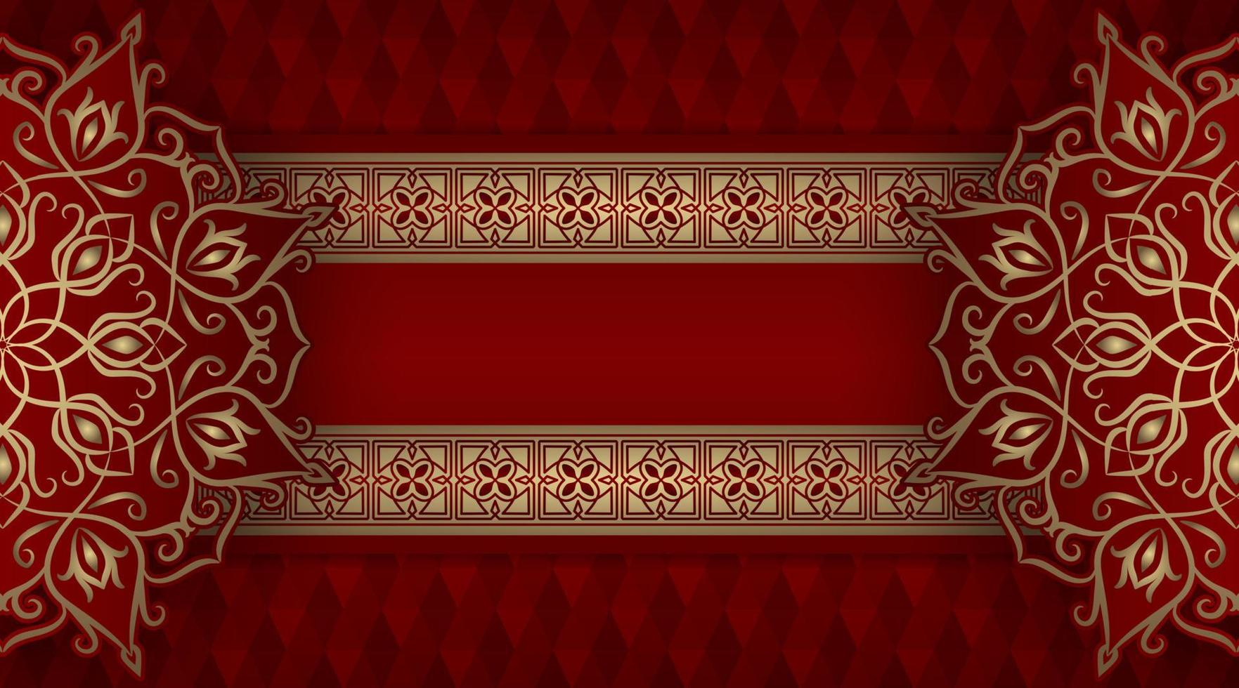 fondo de lujo rojo, con adorno de mandala dorado vector