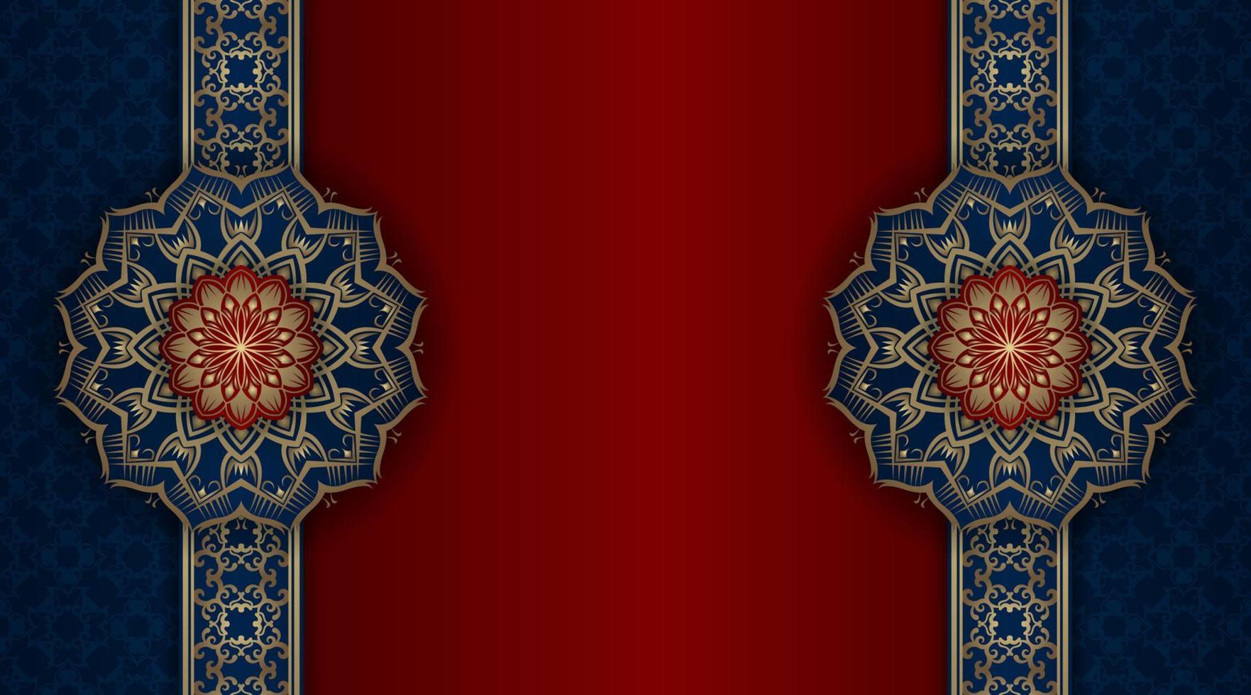 luxury background blue and red with golden mandala ornament vector