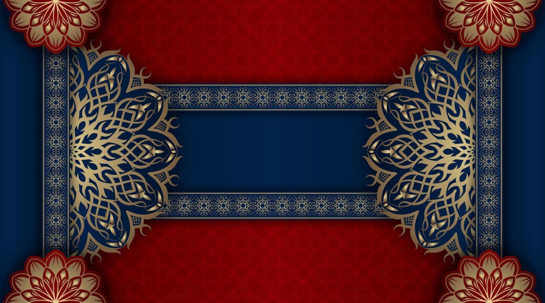 luxury background blue and red with golden mandala ornament vector