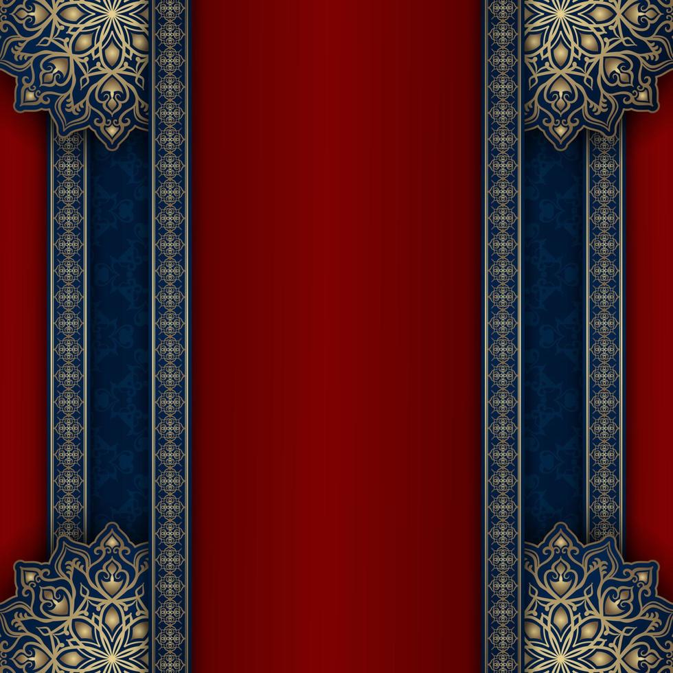 luxury background blue and red with golden mandala ornament vector