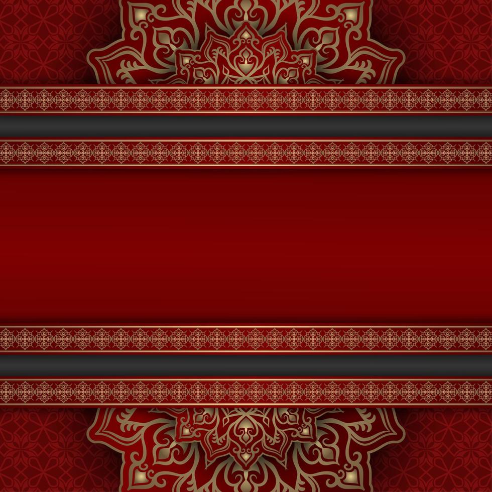 fondo de lujo rojo, con adorno de mandala dorado vector