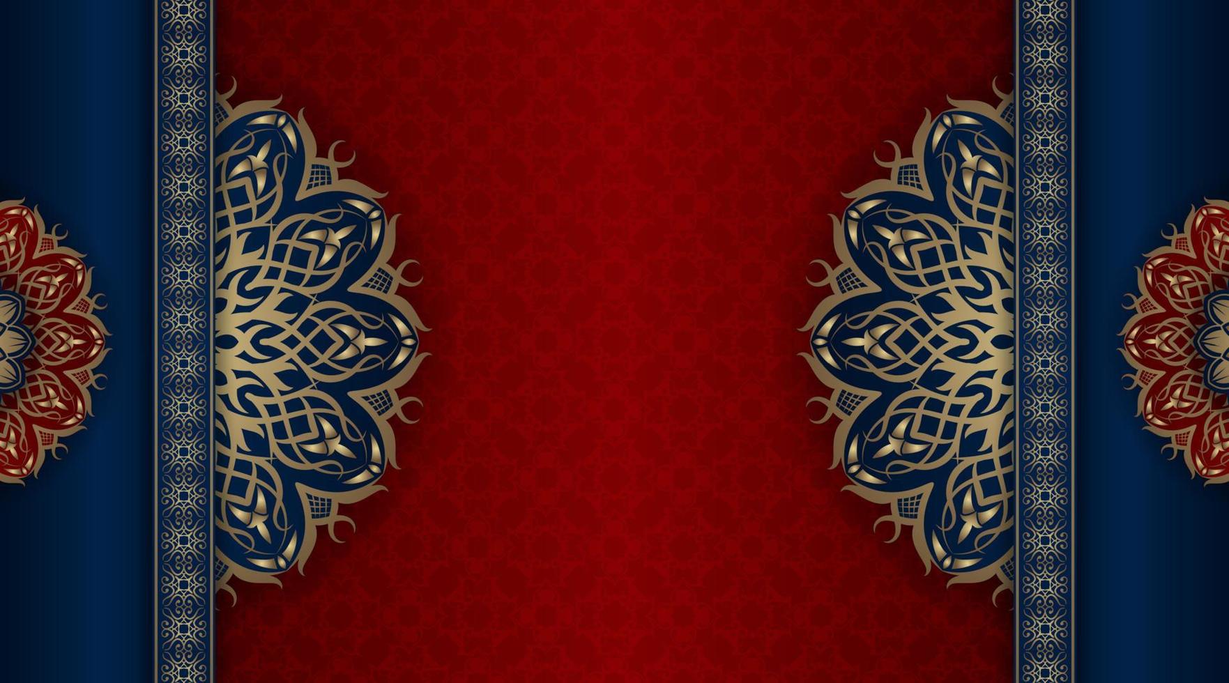 luxury background blue and red with golden mandala ornament vector