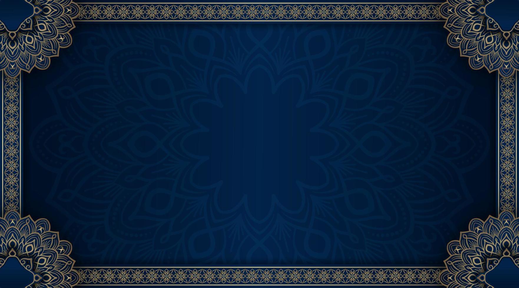 fondo de mandala de lujo, azul y dorado, vector de diseño