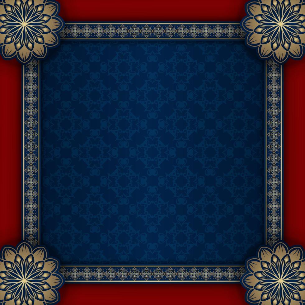 luxury background blue and red with golden mandala ornament vector