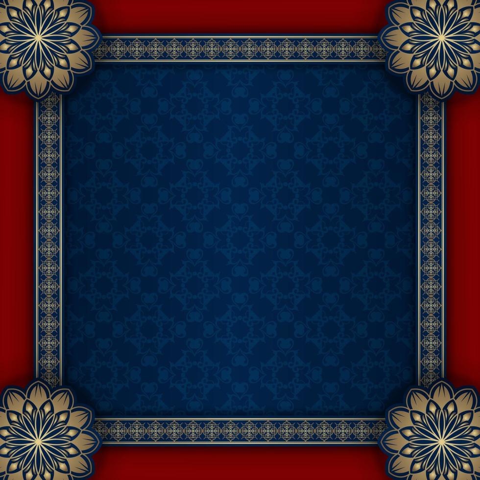 luxury background blue and red with golden mandala ornament vector