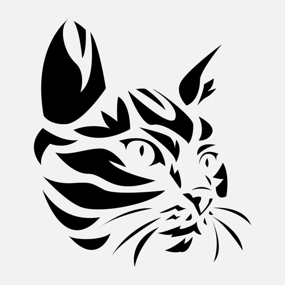 black and white portrait of cat face with tribal tattoo style. isolated white background. flat vector illustration.