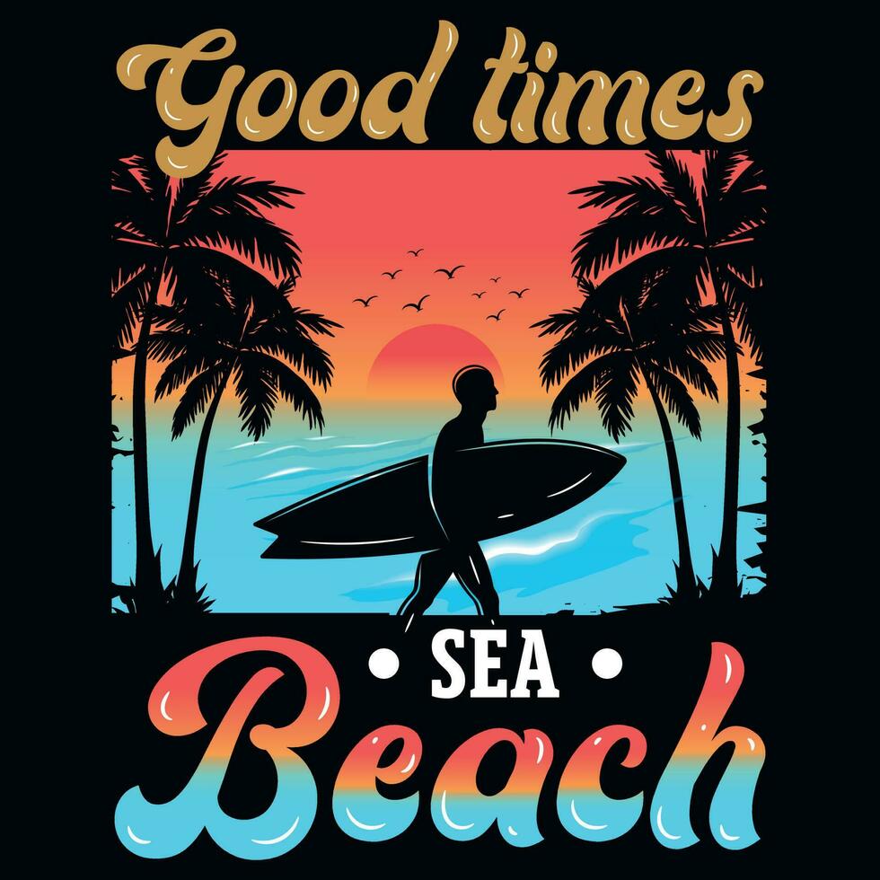 verano surf playa gráficos camiseta diseño vector