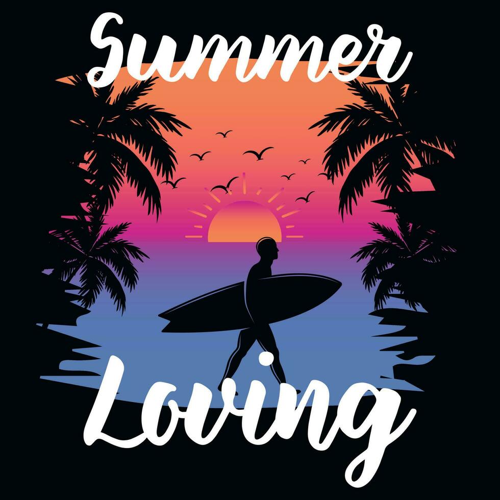 verano surf playa modo en tipográfico camiseta diseño vector