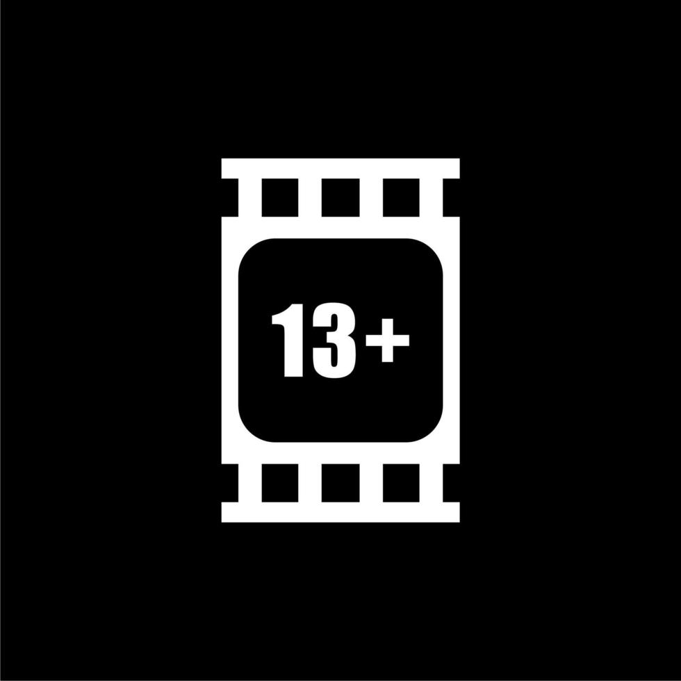 Sign of Adult Only for Thirteen Plus, 13 Plus Age in the Filmstrip. Age Rating Movie Icon Symbol for Movie Poster, Banner, Backdrop, Apps, Website or Graphic Design Element. Vector Illustration