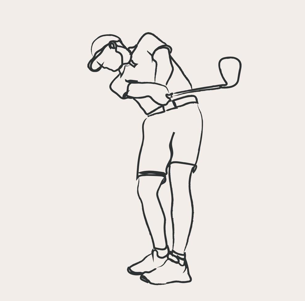 Minimalist Golf line art, Extreme Sport, Golfer Athlete, Simple Sketch, Outline Drawing, Vector Illustration, Black Lines Golfing