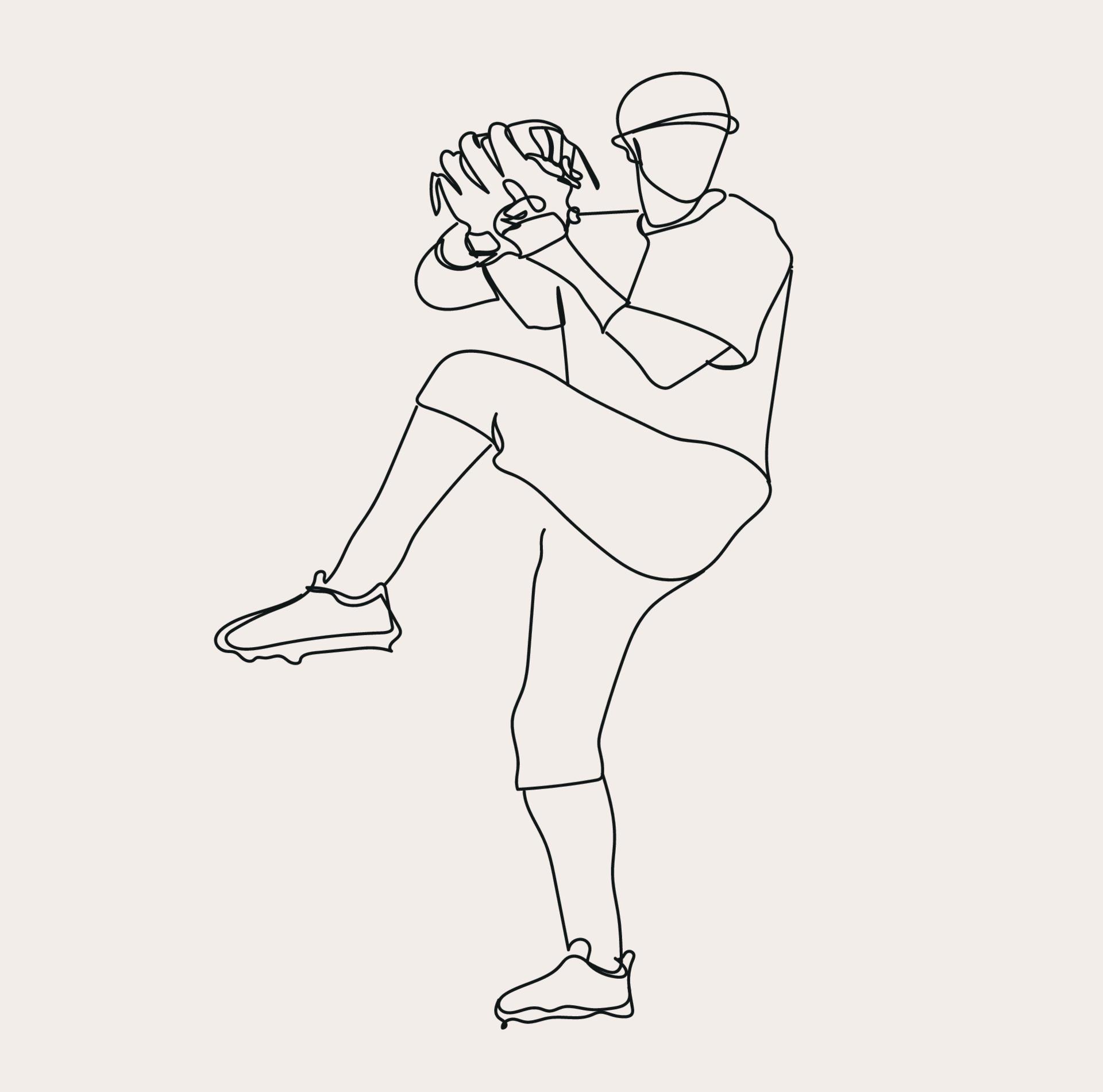 Minimalist Baseball line art, Extreme Sport, Softball Athlete, Simple