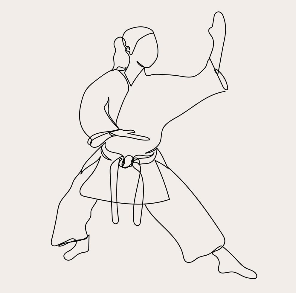 Minimalist Karate line art, Extreme Sport, Boxer Athlete, Simple Sketch, Outline Drawing, Vector Illustration, Black Lines