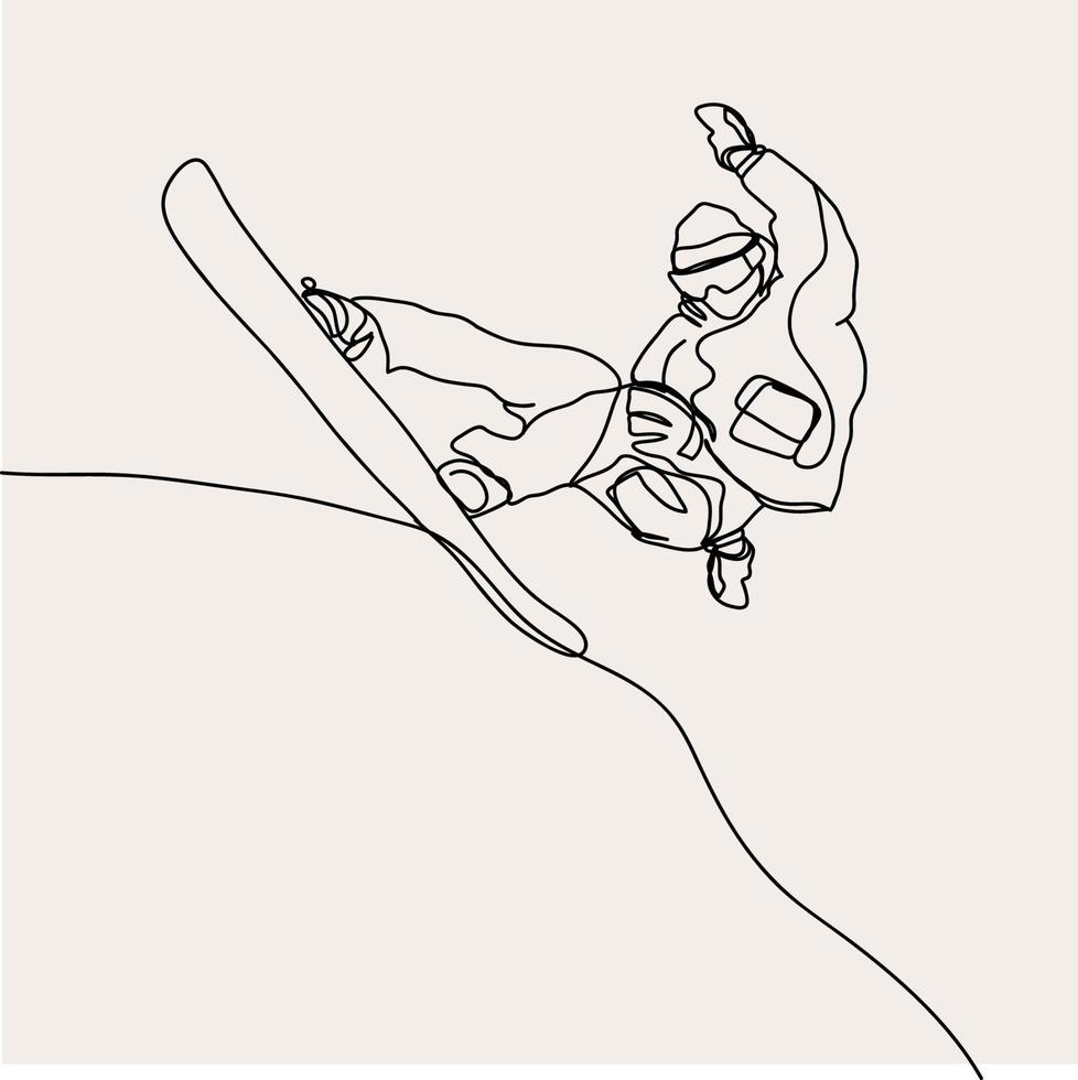 Minimalist Snowboard line art, Winter sport, Extreme, Outline Drawing, Simple Sketch, Vector Illustration, Design, Black Lines, Athlete