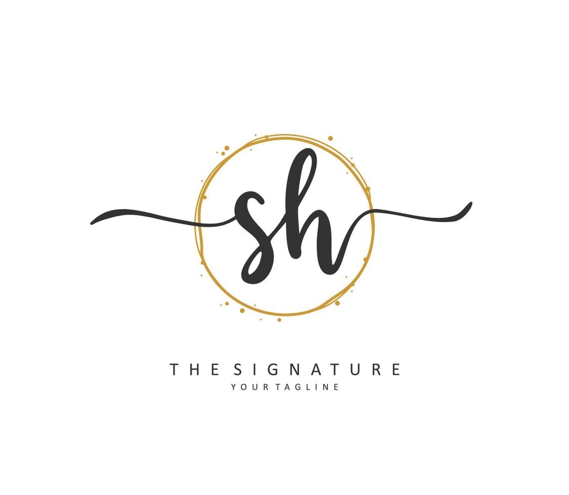 S H SH Initial letter handwriting and  signature logo. A concept handwriting initial logo with template element. vector