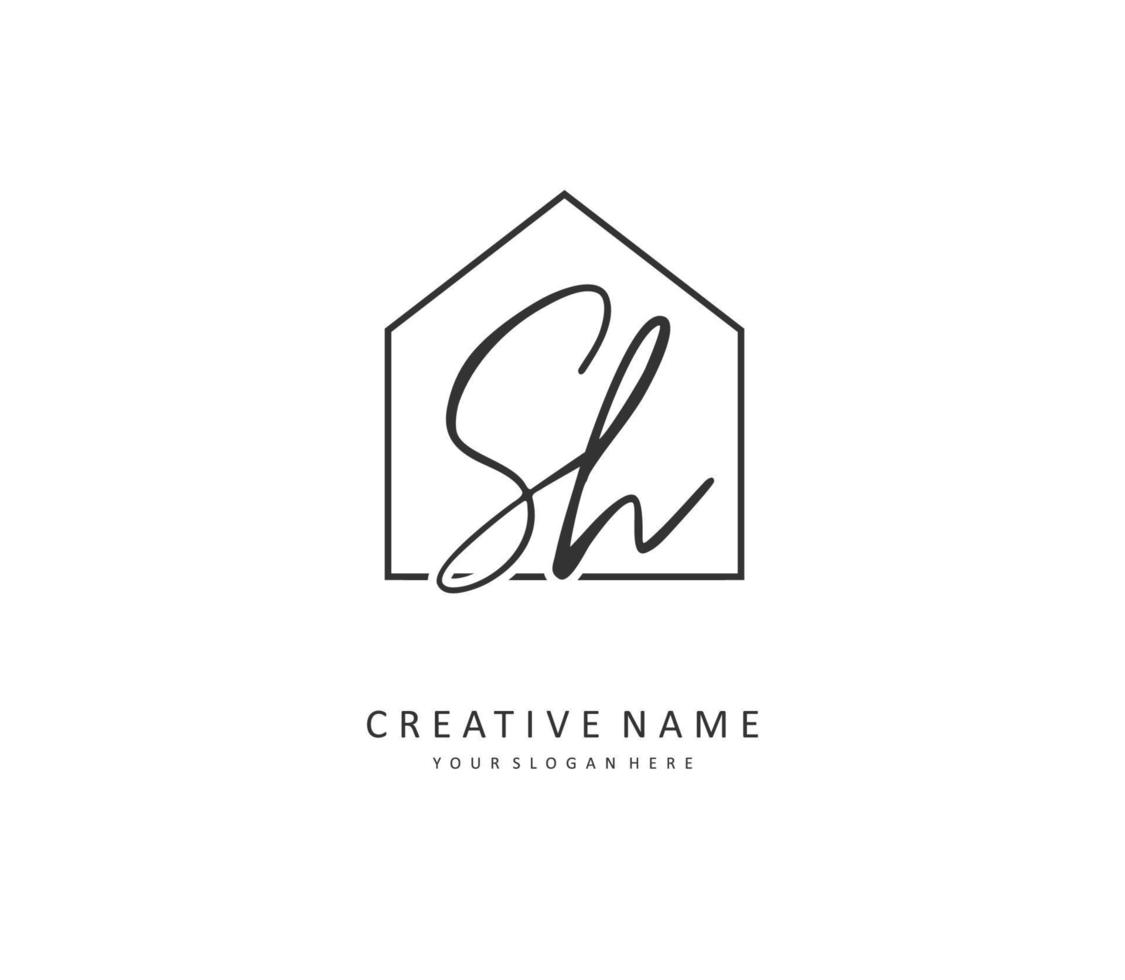 S H SH Initial letter handwriting and  signature logo. A concept handwriting initial logo with template element. vector