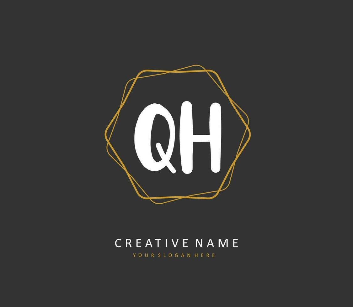 Q H QH Initial letter handwriting and  signature logo. A concept handwriting initial logo with template element. vector