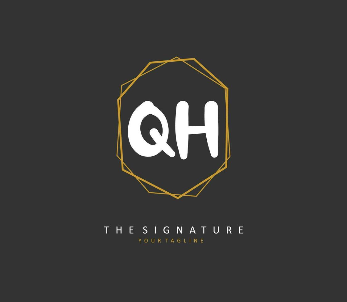 Q H QH Initial letter handwriting and  signature logo. A concept handwriting initial logo with template element. vector