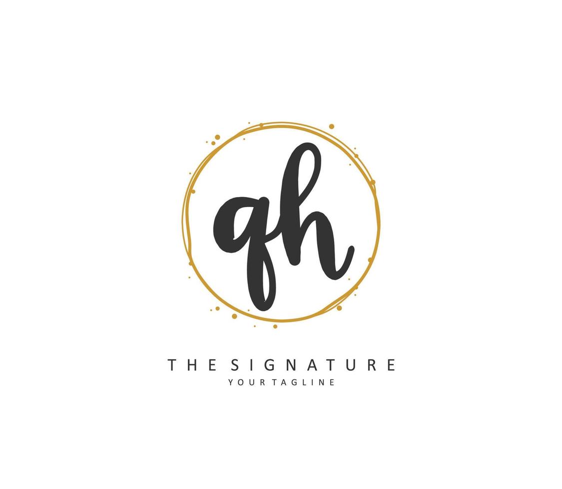 Q H QH Initial letter handwriting and  signature logo. A concept handwriting initial logo with template element. vector