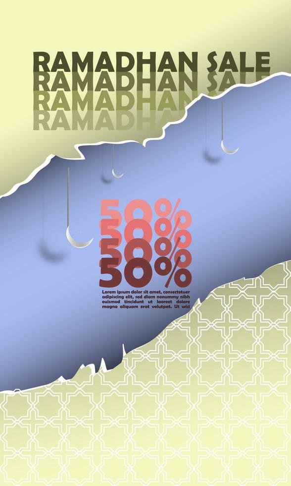 Ramadan Banner Sale 50 By One Get One With Islamic Ornament Theme Paper Cut Cream Color Simple Elegant EPS 10 vector