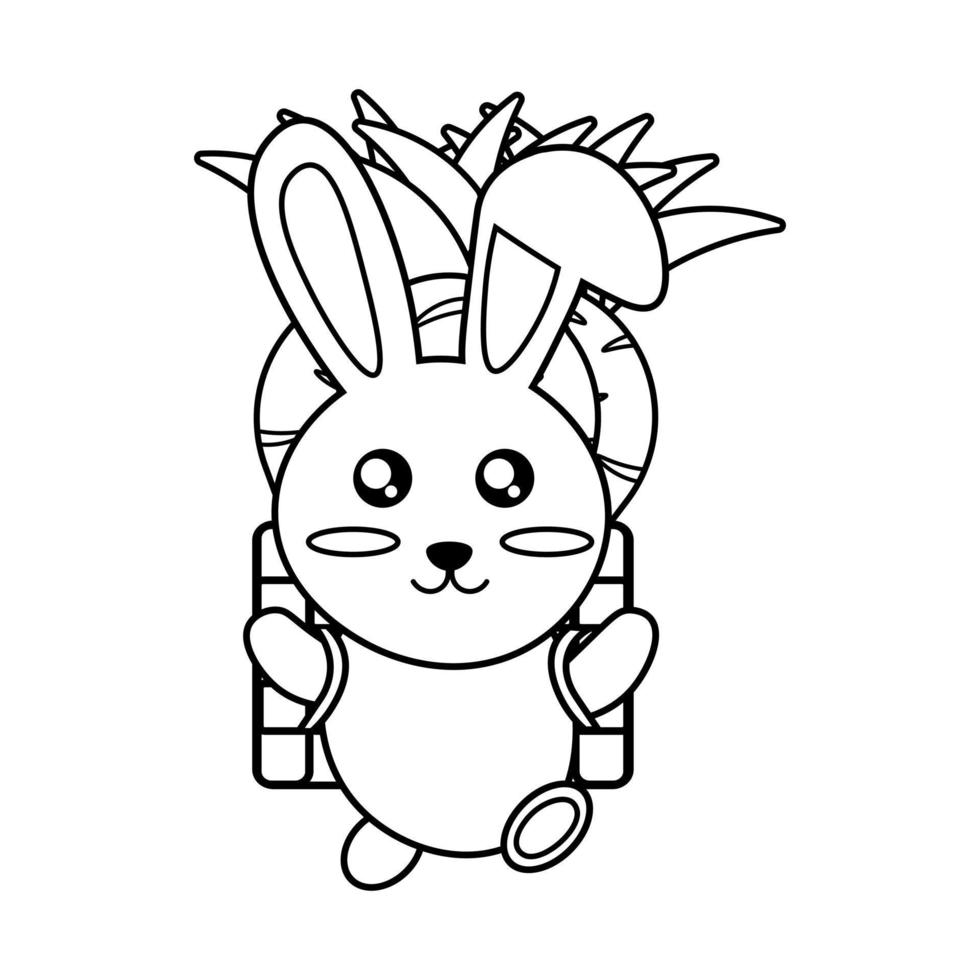 vector colorante Conejo lleva un cesta lleno de zanahorias