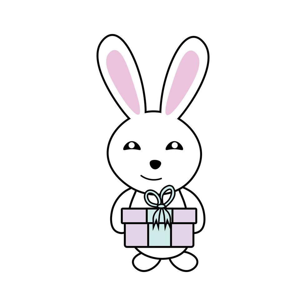 Smiling rabbit with a gift vector