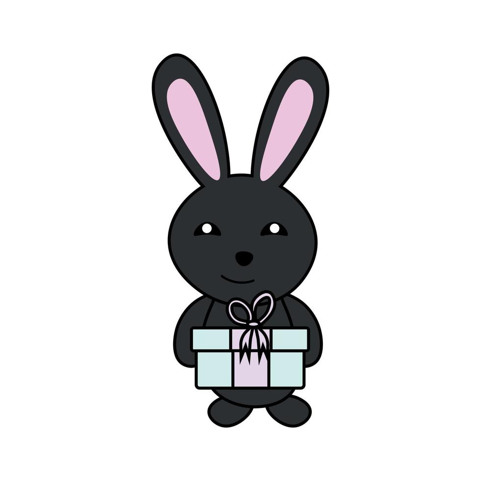 Black smiling rabbit with a gift vector