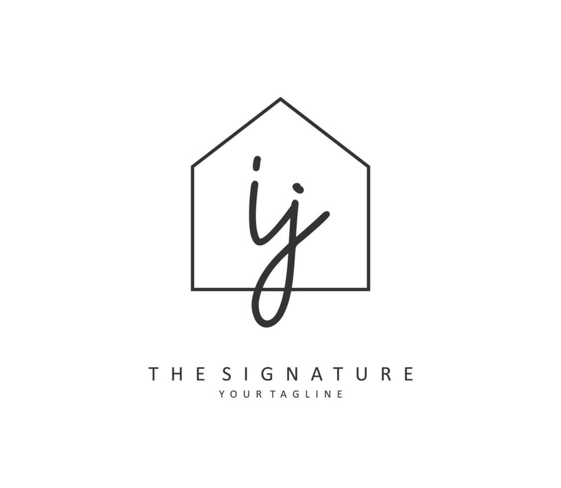 IJ Initial letter handwriting and  signature logo. A concept handwriting initial logo with template element. vector