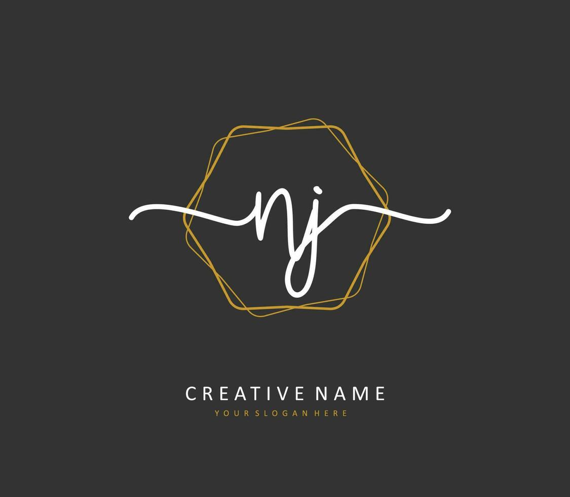 NJ Initial letter handwriting and  signature logo. A concept handwriting initial logo with template element. vector