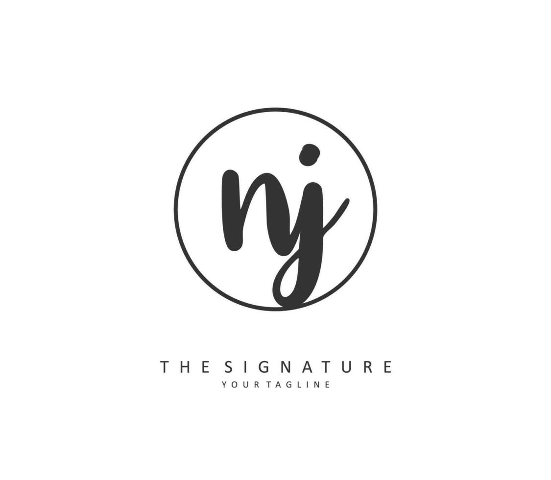 NJ Initial letter handwriting and  signature logo. A concept handwriting initial logo with template element. vector