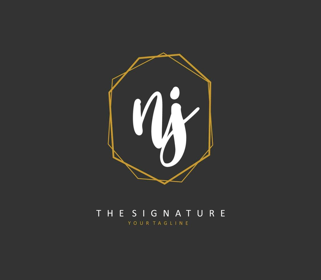 NJ Initial letter handwriting and  signature logo. A concept handwriting initial logo with template element. vector