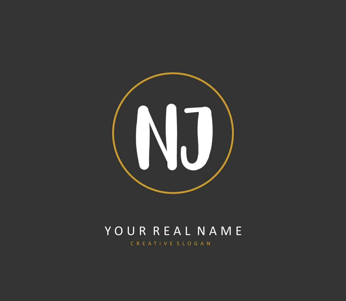 NJ Initial letter handwriting and  signature logo. A concept handwriting initial logo with template element. vector