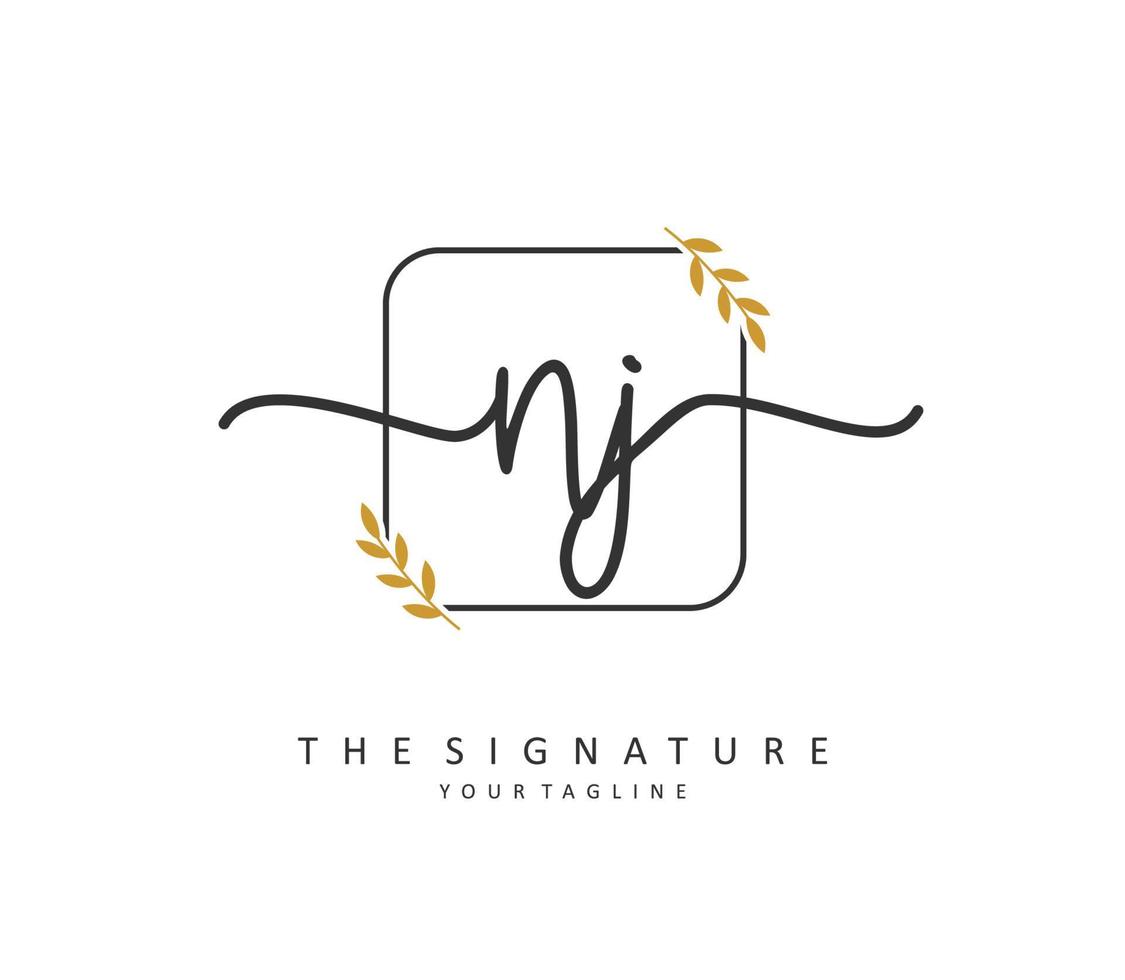 NJ Initial letter handwriting and  signature logo. A concept handwriting initial logo with template element. vector