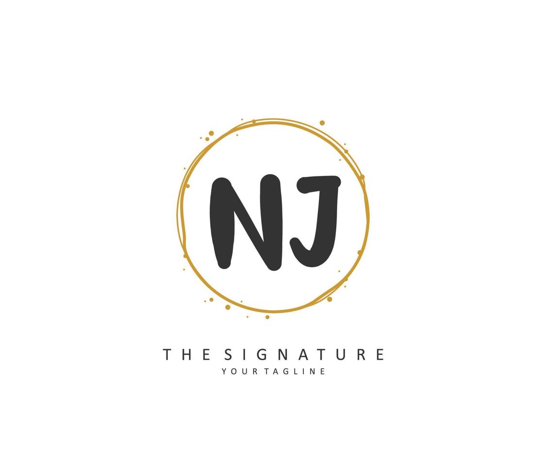 NJ Initial letter handwriting and  signature logo. A concept handwriting initial logo with template element. vector