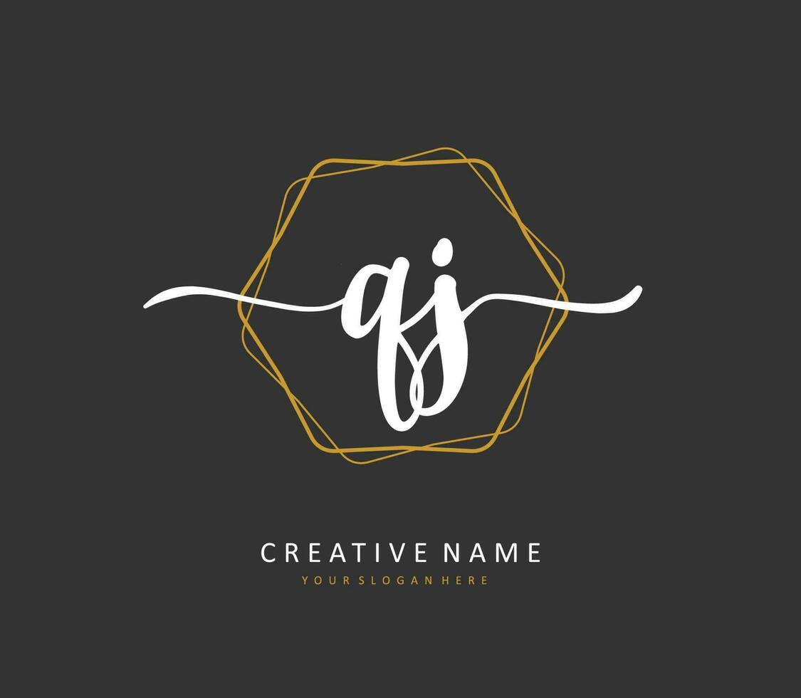 QJ Initial letter handwriting and  signature logo. A concept handwriting initial logo with template element. vector