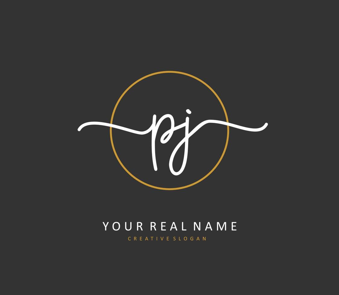 PJ Initial letter handwriting and  signature logo. A concept handwriting initial logo with template element. vector