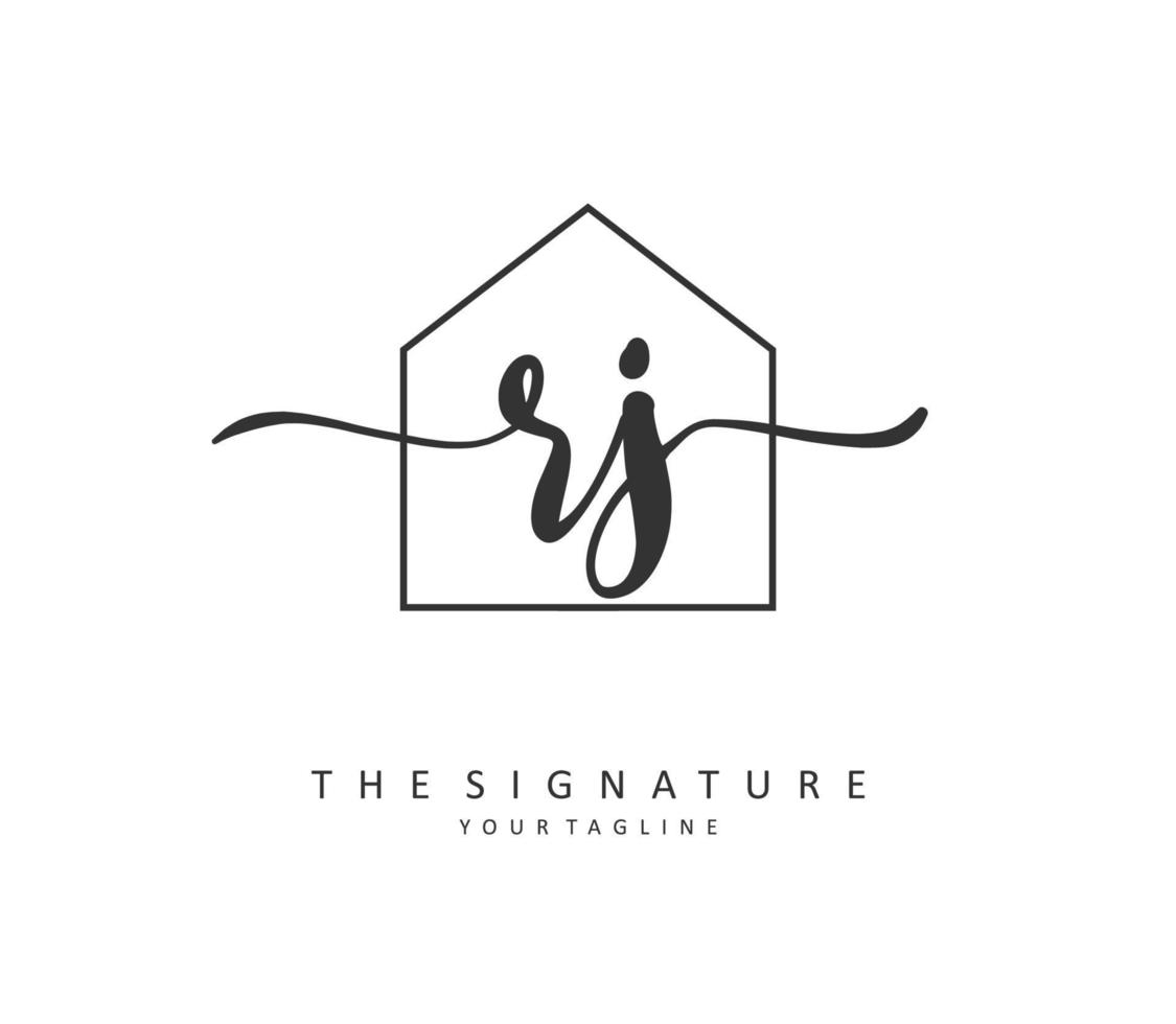 RJ Initial letter handwriting and  signature logo. A concept handwriting initial logo with template element. vector