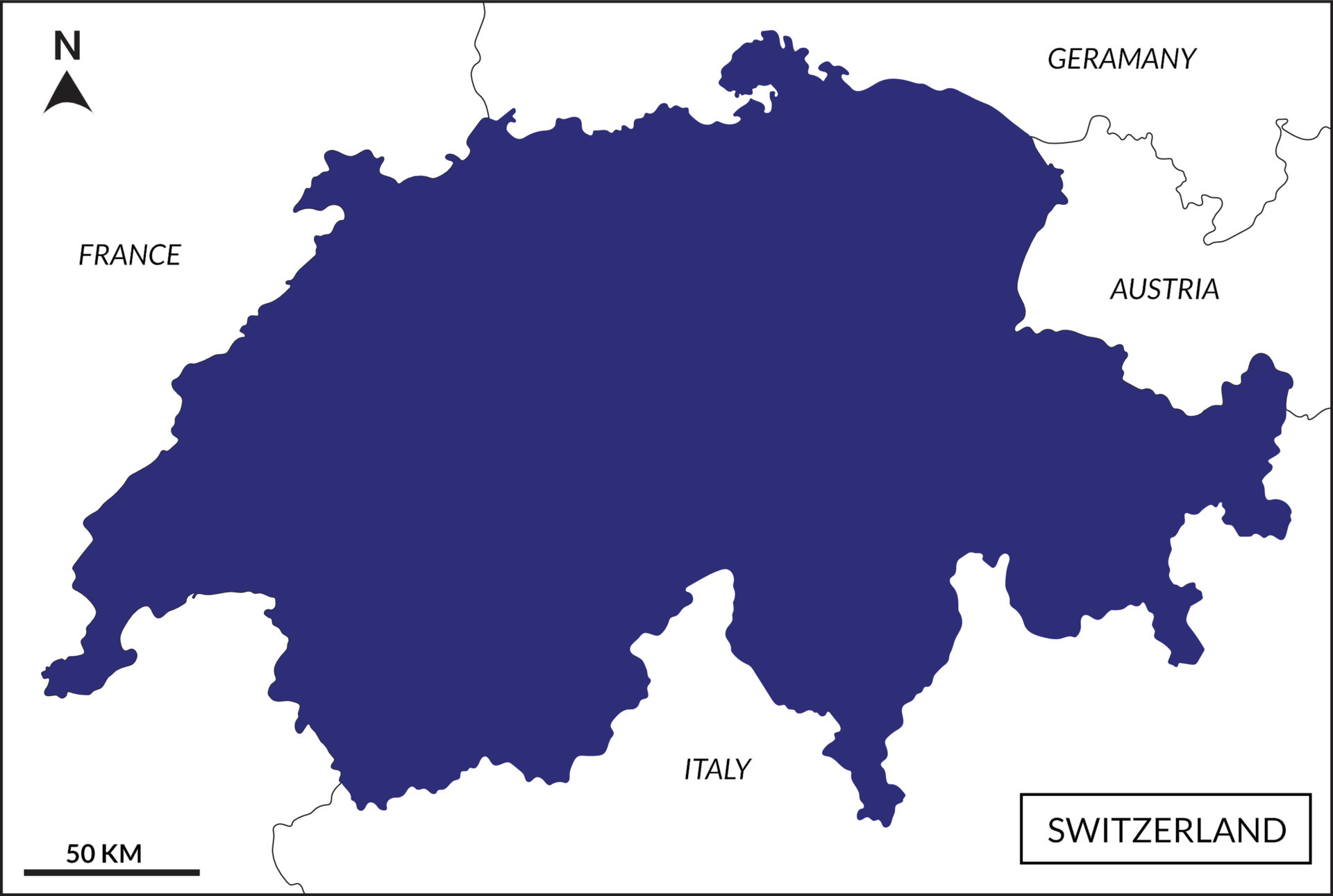 Suiza mapa con azul color alto - Switzerland Map With Blue Color High Details Include Border Country Germany France Italy And Austria Vector