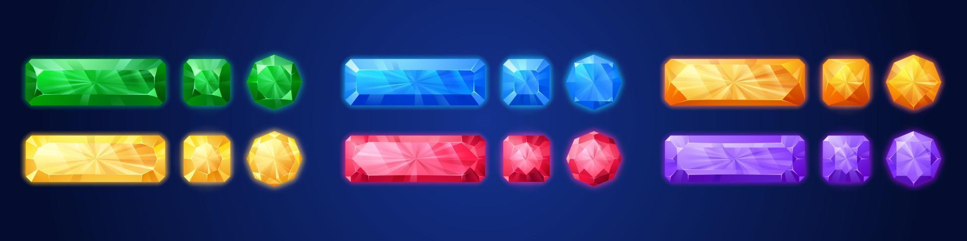 Cartoon set of game crystals isolated on dark vector